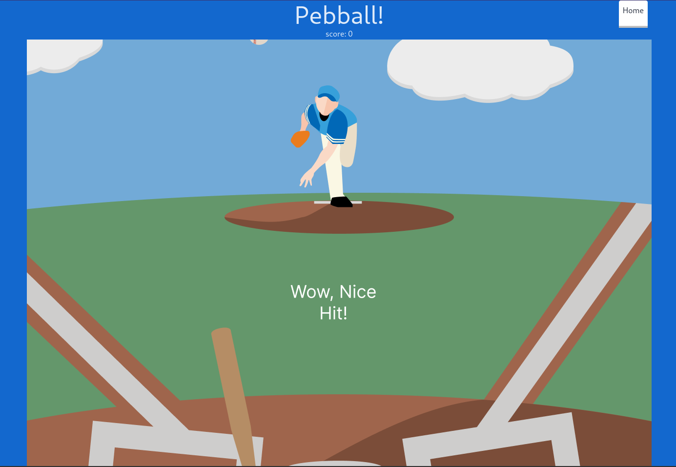 'Wow, Nice Hit!' Screen shown when the ball is successfully hit by the Watchapp